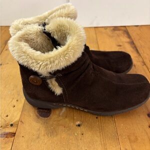 St. John Bays Glamour Suede Booties Ankle SZ 9 M, Faux Fur and Lining Zippers